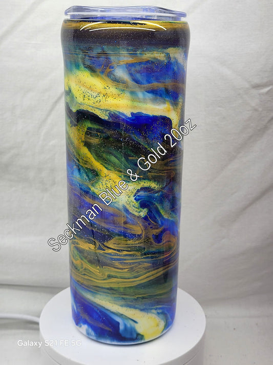 Unique Customized Seckman Blue & Gold Skinny Tumbler – 20 oz Insulated SS Tumbler