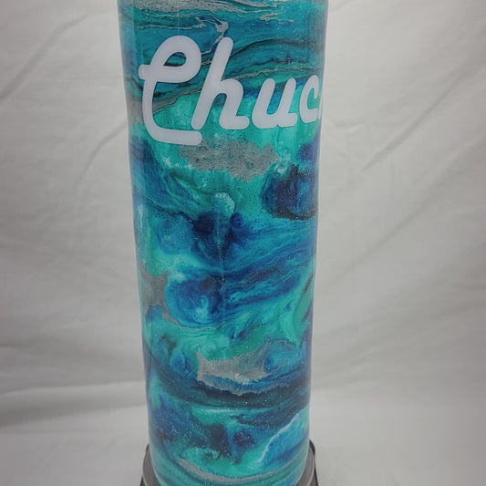 Unique Customized Sparkly Blue Skinny Tumbler – 30 oz Insulated SS Tumbler